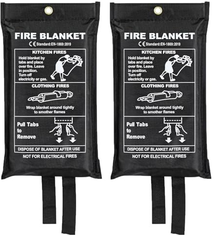 Taylor & Brown 2 x Large Fire Blanket, Quick Release Unfolding With Loops, 1 X 1 M Ideal For Home, Kitchen, Office, Home, Garage, Caravan Etc