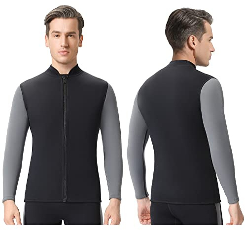 REALON Top Wetsuit Jacket for Men Women Youth Front Zip Thermal Swim Wet Suit 2mm 3mm Neoprene Long Sleeves Shirts for Surfing Diving Kayaking