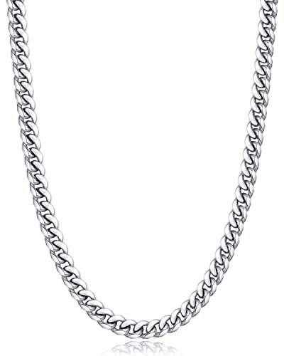 Momlovu Silver Chain for Men Women Boys, Stainless Steel Chain Necklace Cuban Link Chain for Men 6mm 18 inch