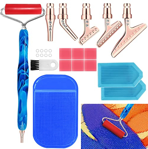 17 pezzi di penna diamantata per pittura artistica, AIFUDA 45° Ergonomico 5 pezzi punte di metallo e 1 pezzo rullo, strumenti di pittura diamantata 5D accessori