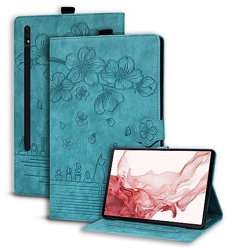 Succtopy Hülle für Samsung Galaxy Tab S7 FE 12.4 5G/ S8 Plus 5G 2022/ S7 Plus 12.4 Folio Flip PU Leder Schutzhülle Stifthalter Stand Wallet Cover Case Hülle Galaxy Tab S8+/ S7+/S7 FE 12.4 - Hellgrün