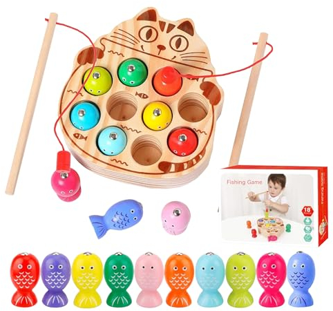 RUNMKUO Jeux Montessori 2 Ans, Jouets en Bois Jeu de Pêche Magnétique, Enfant en Bois Educatif Jouet, Jeux Enfants Cadeau 2-6 Ans