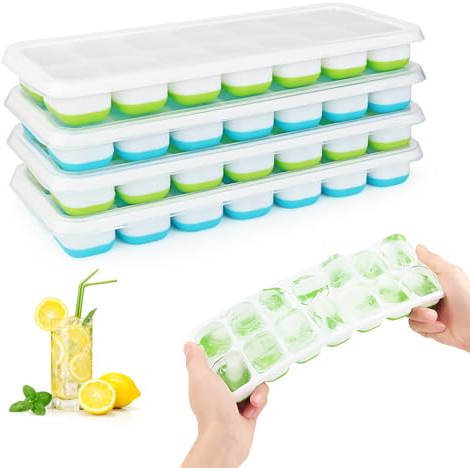 4 Pack Silikon Eiswürfelform Mit Decke, RISVOWO EiswüRfelbehäLter BPA Frei, Stapelbar & Lfgb-Zertifiziert, Quadratische Ice Cube Tray, Eisformen Silikon für Cocktail Whiskey Kaffee(Blau/Grün)