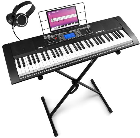 Max Rhapsody61 Clavier Électronique, 61 Touches, avec Casque Audio et Stand Inclus, Synthétiseur Débutant Complet, Deux Haut-parleurs Intégrés, Idéal pour Démarrer votre Apprentissage