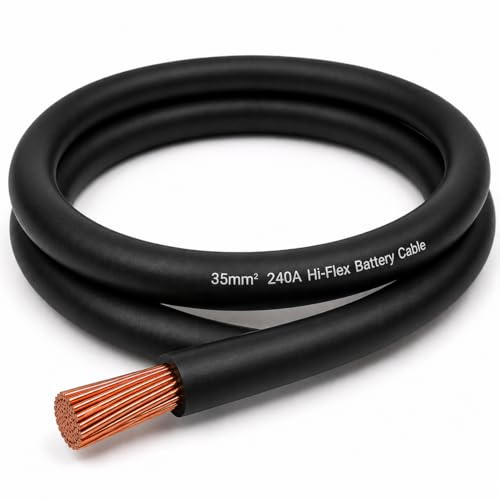 MKGT 240A Hi-Flex Battery Cable – 35mm2 2 Gauge Pure Copper Single Core PVC Welding Wire for 12V & 24V Automotive, Campervan, Solar, Inverter & Leisure Battery Systems (Black, 6 Meters)