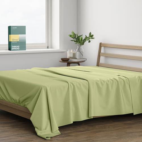 THREAD SPREAD 100% Organic Cotton Percale Flat Sheet Queen Size - 1 PC Flat Sheet, Sage Green - Crisp, Cool and Strong Bed Linen, Top Sheets for Hot Sleepers, Luxury Breathable GOTS Certified Sheets