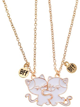 OUDQFCJ 2 PCS Collana Amicizia in Acciaio Inossidabile, Collana BFF con Ciondolo Gatto per Migliori Amiche, Sorelle, Coppie e Amici (Regalo Gioiello Amicizia)