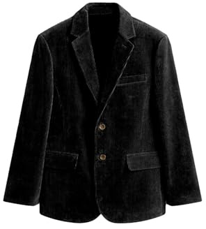 Leader of the Beauty Blazer en velours côtelé pour homme - Coupe ajustée - Pour mariage - Classique - Pour le travail et le dîner, Noir , M