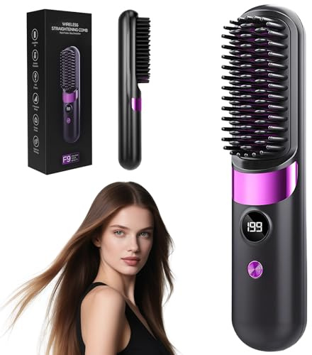 Cepillo de peinado para cabello corto, cepillo alisador inalámbrico portátil para peinado, Go Brush Pro, portátil y recargable para viajes y uso diario.