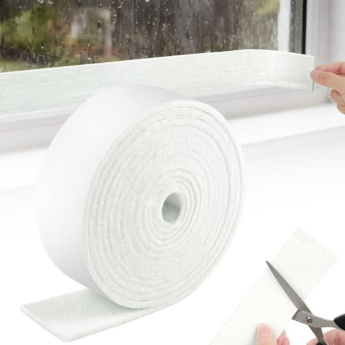 NUTKIT Fenster Kondensationsabsorber, 4M Selbstklebend Kondenswasser Anti Condensation, Kondenswasser Absorber für Fenster, Filzstreifen für Spiegel & Badezimmer, Feuchtigkeitsabsorber 5cm*4m(Weiß)
