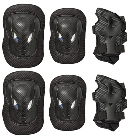 KACCDE Juego de equipo de protección grueso para patinaje, patinaje, ciclismo, con correas ajustables, acolchado transpirable, 6 protectores de rodilla y codo