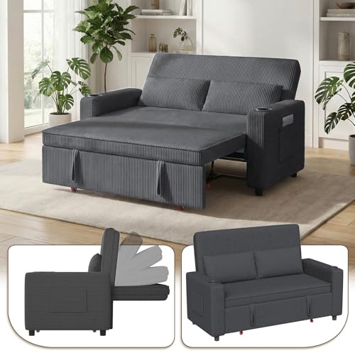 Devoko Divano Letto 2 Posti in Velluto Divano Matrimoniale Prontoletto Estraibile con Schienale Regolabile in 5 Posizioni per Soggiorno, Camera da Letto o Ufficio, 69P x 141L x 88H cm, Grigio