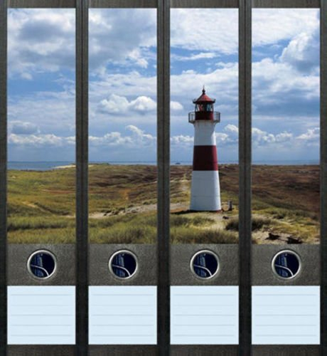 4er Set Ordnerrücken für breite Ordner Leuchtturm Maritim Ordner Aufkleber Etiketten Deko 007