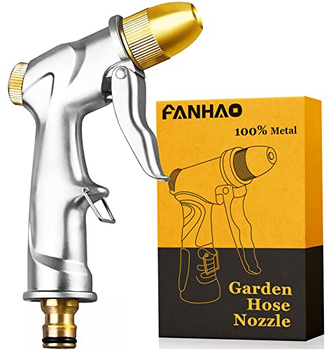 FANHAO Garden Hose Spray Gun with Full Brass Nozzle, 100% Heavy Duty Metal Water Gun, High Pressure Adjustable Spray Nozzle for Plants Watering, Cleaning, Car Washing and Pets Showering