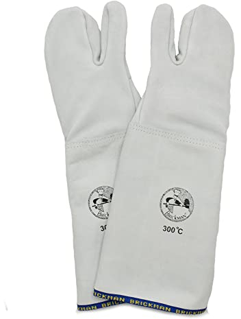 Erre4M Guanti da Forno 3 Dita Polso da 25 cm Professionali in Pelle da 300°C