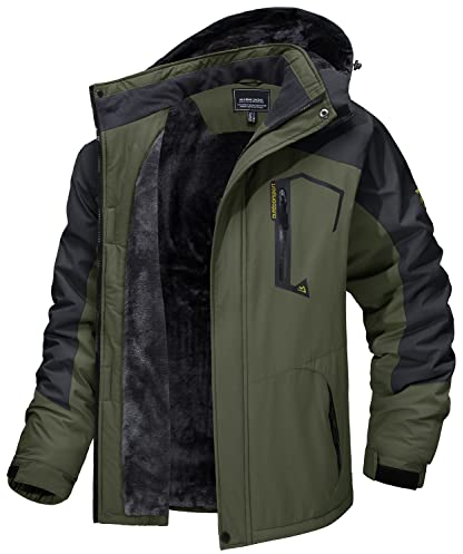 MAGCOMSEN Winterjacke Herren Wasserdicht Skijacke Winddicht Jacke Parka Übergangsjacke Fleecefutter Softshelljacke Winter Snowboardjacke Outdoor Wanderjacke Casual Jacke Armeegrün XL