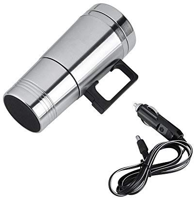 Elektrische Heizung Tasse für 300ml, 12V/24V, Edelstahl Reise Thermosflasche, Autokocher für heiße Getränke, portabler Getränketräger im Auto mit praktischer Schließung