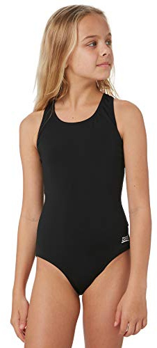Zoggs Girl's Cottesloe Sportsback One Piece Swimsuit, Black/Eco Fabric, 8 Years UK