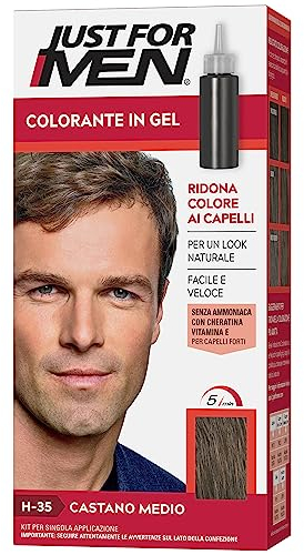 Just For Men Colorante In Gel, Tinta Semipermanente Per Capelli Uomo, Senza Ammoniaca, Con Cheratina E Vitamina E, Colore Castano Medio, H35