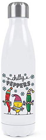 Chilly Peppers Double Wall Water Bottle Insulated Stainless Steel Sports Drinks 500ml White