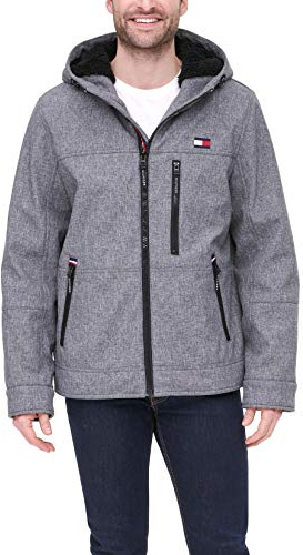 Tommy Hilfiger Men's Soft Shell Sherpa Lined Performance Jacket, Heather Grey Tech, XL