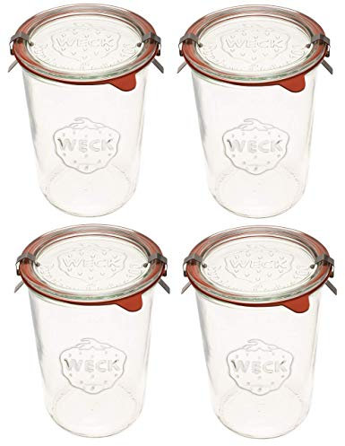 Weck 743 Tarros de molde Weck hechos de vidrio transparente – Tarro de conservas ecológicas – Contenedores de almacenamiento de alimentos con tapas herméticas – Juego de tarros de 34 litros de