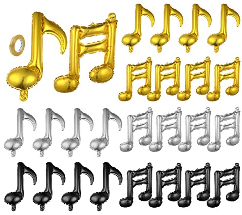 24 globos con notas musicales, 3 colores, globos de aluminio, globos decorativos para fiestas temáticas de música, decoración de cumpleaños, fiestas de baile, fiestas en casa, fiestas al aire libre