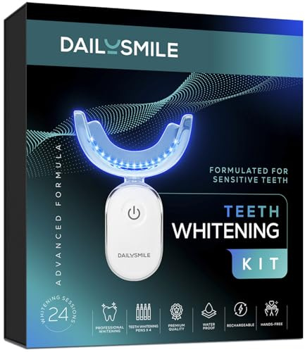 Dailysmile Teeth Whitening Kit with LED - Formulated for Sensitive Teeth, Hands-Free, Waterproof LED Light and 4 Gel Pens, Instant Results