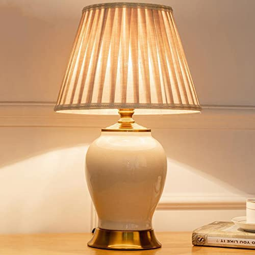 Mengjay Lampade da Comodino, Lampada da Tavolo in Ceramica E27, Paralume in Tessuto, Lampada da Scrivania Design Classico Vintage per Camera da Letto, Soggiorno, Studio