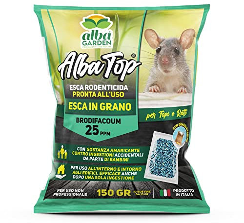 Albagarden - Veleno per Topi Potente - Esca Topicida in Grani Blu per Trappola per Topi E Ultrasuoni - per Ratti di Ogni Dimensione - 10 Bustine (Esca in Grani) 150 gr