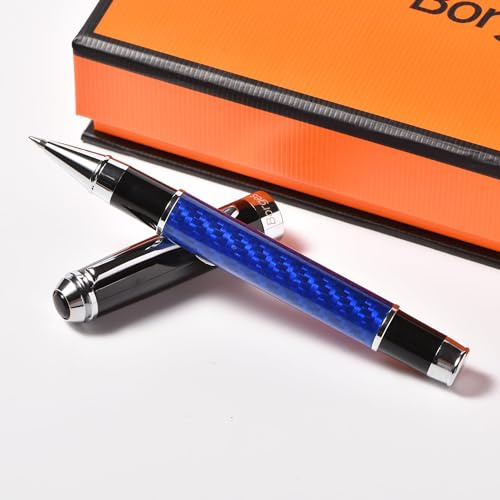 Borges Premium Carbon Fiber Rollerball Pen, Smooth Writing, Stylish Blue Design, (2Pcs)