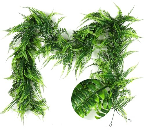 RECUTMS 2pcs Artificial Hanging Boston Ferns Garland Fake Hanging Plant 6 FT Greenery Leaves Ivy Garland Faux Ferns Fake Vines for Spring Outdoor Indoor Home Garden Party Wall Easter Decor