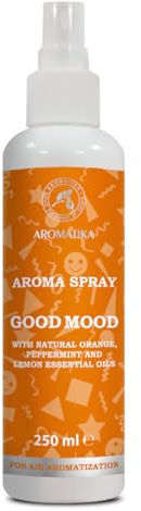 Aromaspray Gute Laune 250ml - Aromatherapie Raumspray mit - Ätherisches Orangenöl Pfefferminzöl und Zitronenöl - Spray zur Aromatisierung - Raumnebel - Kissen- und Leinenspray - Duftspray