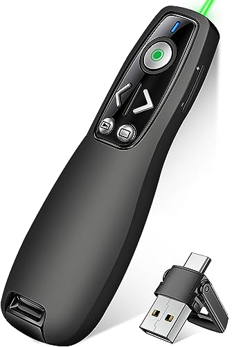 HELLCOOL Grün USB C Presenter, 2.4 GHz Wireless Powerpoint Fernbedienung via USB C Empfänger, Pointer für Präsentationen, Präsentationsfernbedienung für Windows/Mac/PowerPoint/Keynote/Google Slides
