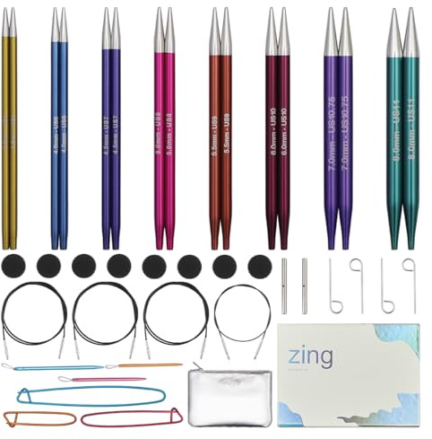 KnitPro Deluxe presentset, Zing Utbytbara rundstickade nålar, 3.50-8.00mm med tillbehör