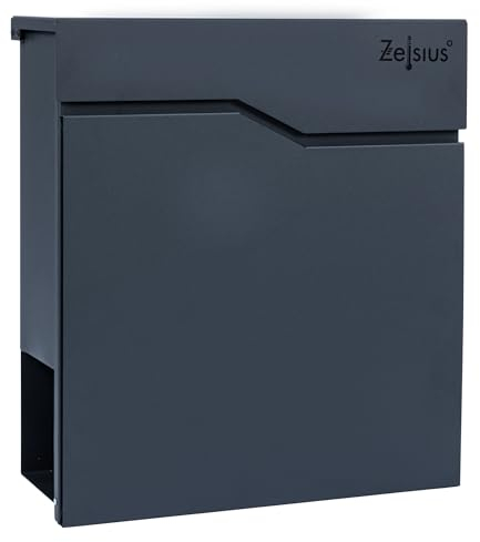 Zelsius Briefkasten Wave mit Zeitungsfach | integrierter Soft-Close-Effekt | Postbox in RAL7016 Anthrazit | Wand- oder Ständermontage | Briefbox, Wandbriefkasten, Postkasten, Mailbox, Postkasten