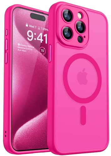 CANSHN Funda Magnética para iPhone 15 Pro MAX, Compatible con MagSafe, [Protección Total de La Cámara], Carcasa Fondo Mate Translúcido 6.7 Pulgadas, Rosa Vivo