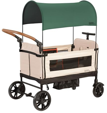 Yvolution Easy Fold & Store Wagon with Canopy – Collapsible 2-Seater Stroller Wagon for Kids, Adjustable Push/Pull Handles, Front Zipper Door, 360° Steering – Ages 12 Months+, Max 35kg