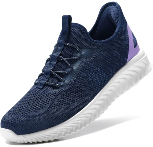 STQ Zapatillas Deportivas Mujer Malla Transpirable Ligero Tenis Exterior y Interior Sneakers Zapatos Slip-on Morado Marino 40.5 EU