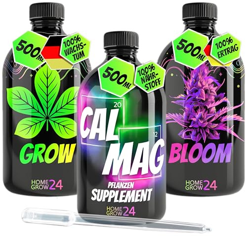 HOMEGROW24 Set di fertilizzanti per Cannabis Trio, per la Cura Completa delle Piante di Cannabis, Set da 3 da 500 ml ciascuno, per Un Raccolto Abbondante e Piante Sane