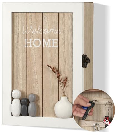 QILICZ Schlüsselkasten Holz Schlüsselbox mit Trockenblumen Schlüsselschrank 6 Schlüsselhaken Schlüsselablage Wand Deko L für Eingang,Flur,Büro Schlüsselhalter Schlüsselbrett