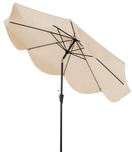 GOPLUS Parasol Inclinable de Jardin Exterieur 2,8M avec Toile Protection UV, 8 Baleines, Manivelle et Double Toit pour Patio Terrasse Balcon, Base Non Incluse (Beige)