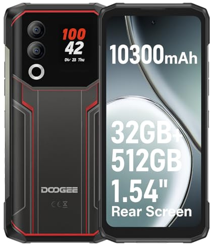 DOOGEE Smartphone Incassable Blade 20 Ultra, 32Go+512Go, 1,54'' Écran Secondaire, Batterie 10300mAh & 15,8mm Fin, Écran Plein de 6,6, Caméra IA 50MP, Android 14, Téléphone Renforcé, GPS NFC Rouge