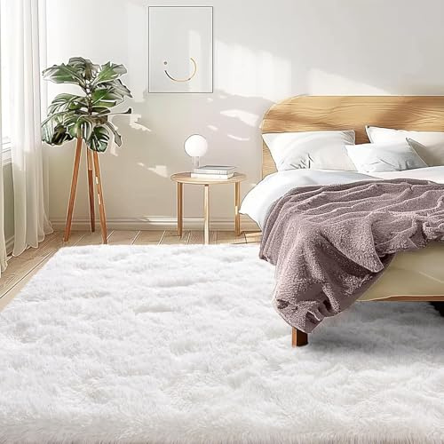 LIJIAO Alfombra Shaggy Salón Grandes 50 x 170 cm Suave y Esponjosa Peludas Que Alfombra Esponjosa de Cama para Dormitorio, Blanco