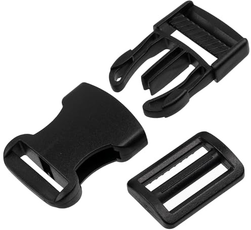 AERZETIX - Juego de 4 hebillas de clip con cierre rápido ajustable + 4 hebillas deslizantes para ajuste de correas y tirantes | paso de 25 mm | plástico negro
