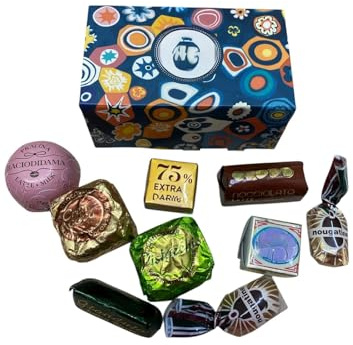 Scatolina Regalo Elegante con 9 Praline e Cioccolatini Assortiti Premium, Mix di Cioccolato al Latte, Extra Dark 75% e Nocciole