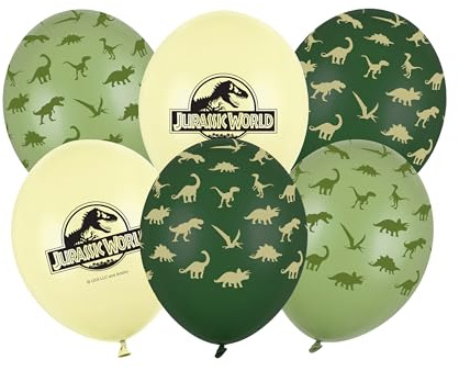 Globos Jurassic World 30 cm, juego de 6 globos para helio o aire, globos de látex, decoración para fiestas de cumpleaños infantiles, juego de globos decoración de cumpleaños, color verde y amarillo