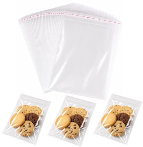 MtnLaur Cellophane Bags 4 x 6 inches, Clear Self-adhesive Bag 100 Pack, Self Sealing OPP Gift Bags, Cellophane Display Bags, Sealable Packaging Bag for Gift Cookies,Candies,Dessert,Bakery,Party Favors