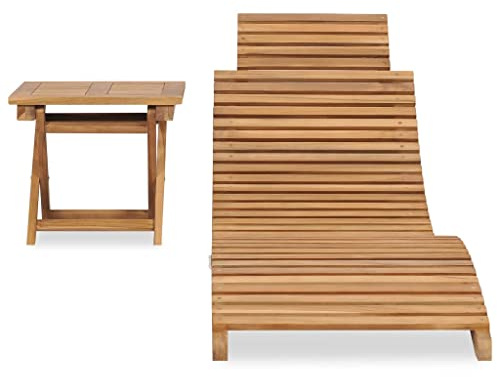 PUGYNBK Sdraio pieghevole in teak con tavolo, sdraio ergonomico in legno di teak massiccio, design a doghe, facile da pulire, sdraio pieghevole per giardino e terrazza