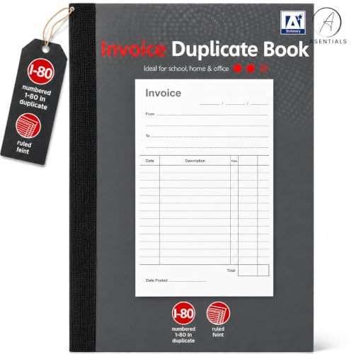 ASENTIALS 1-80 Pages Numbered Invoice Duplicate Book, 1 Pack Full A5 Size Invoice Duplicate Book for Business, Home, Office, Shop and Warehouse